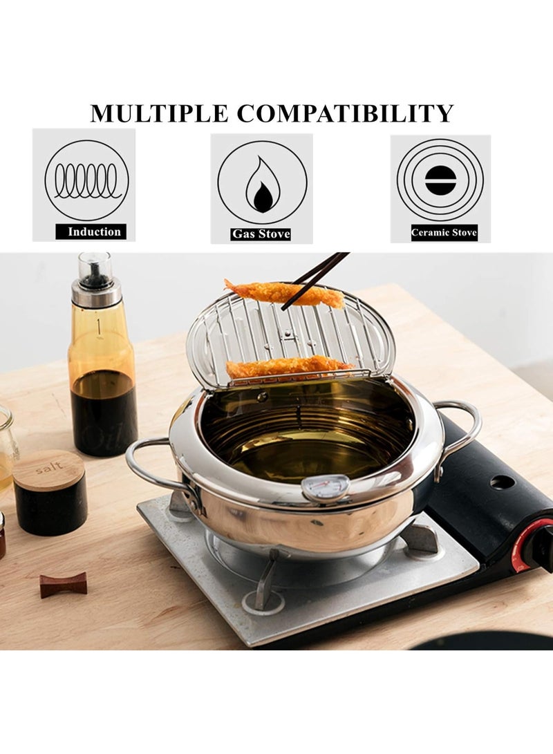 Happy Home Deep Fryer Pot 2.2L – Stainless Steel Deep Frying Pan for Tempura, Japanese Style, with Lid, Removable Oil Filter Rack, and Thermometer, Perfect for Frying Chicken, Fries, Shrimp, Fish, Calamari Rings, Pumpkin Pie, and Other Fried Foods, Durable, Easy to Clean, Rust-Resistant, Ideal for Daily Use, Family Picnics, Camping, and Special Occasion Gifts - Image 5